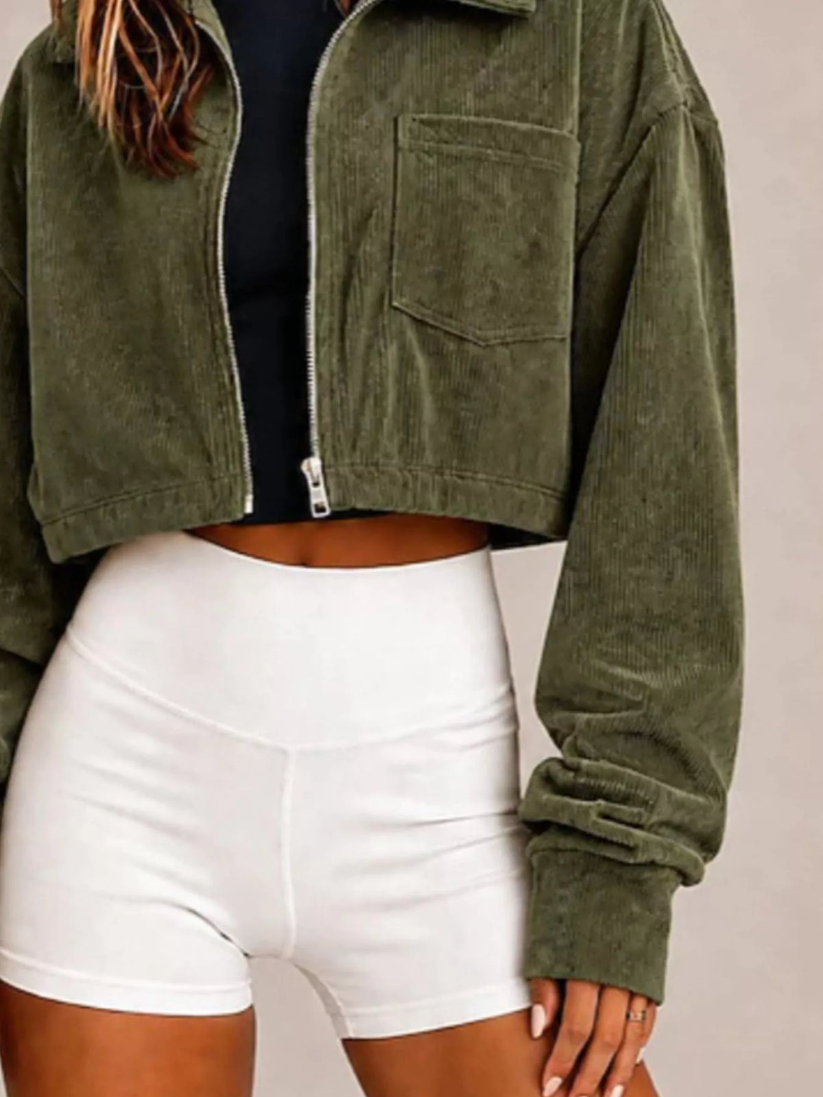 Cropped Corduroy Zip Jacket