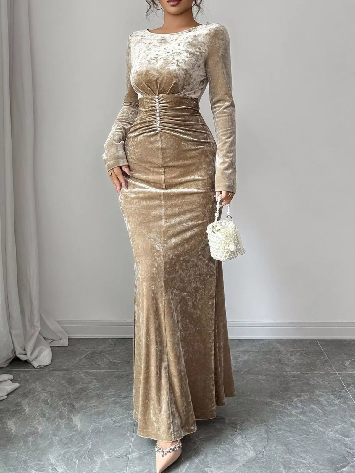 Ruched Velvet Maxi Dress