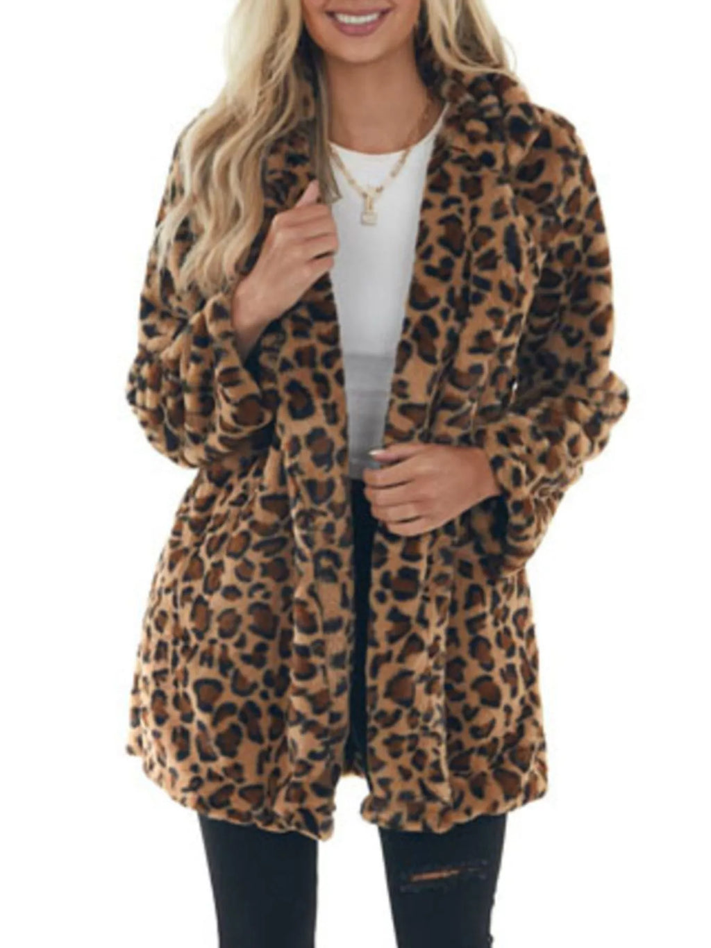 Full-Size Leopard Open-Front Coat, view 1