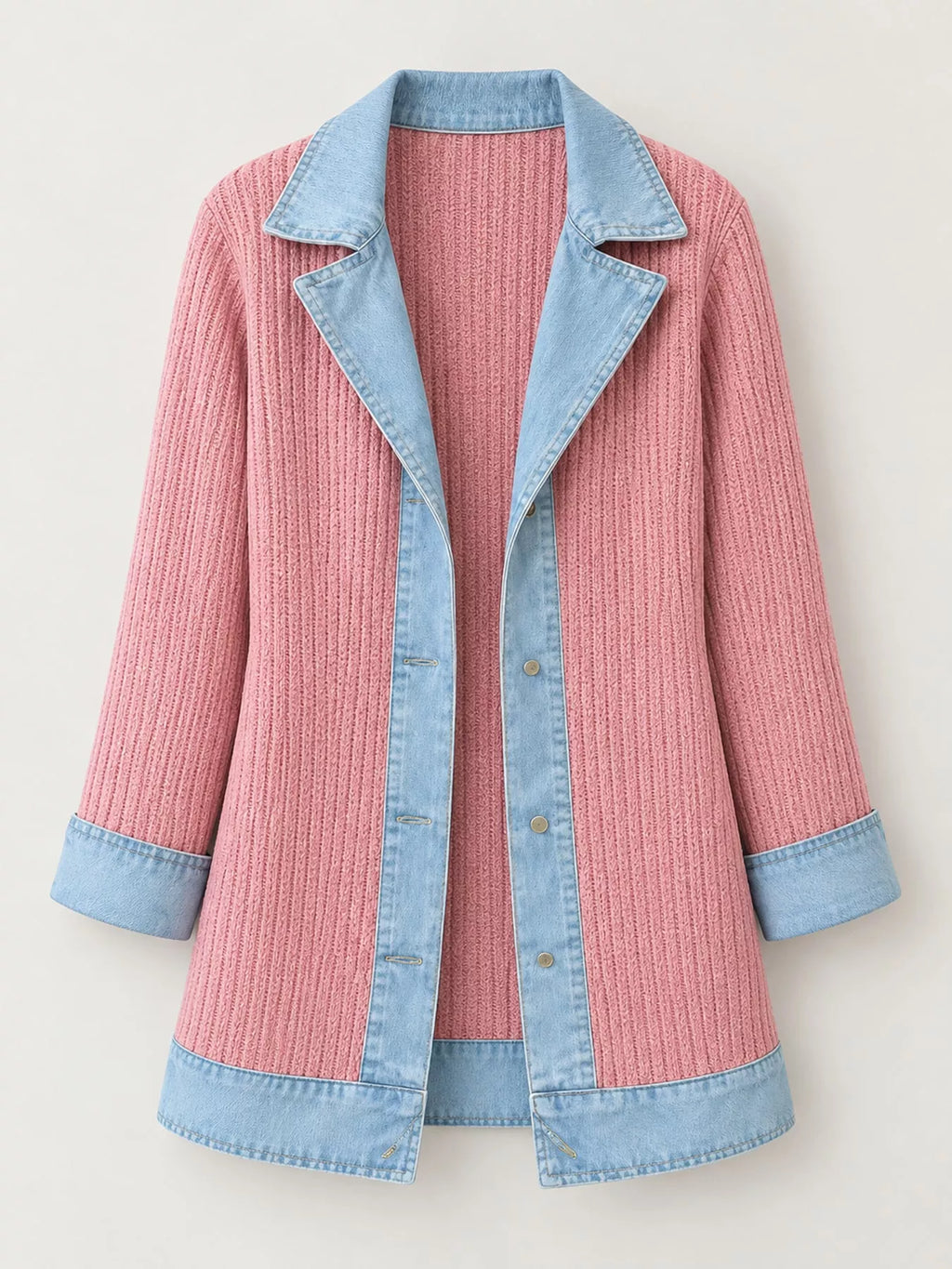 Contrast-Trim Ribbed Knit Cardigan, product view 40