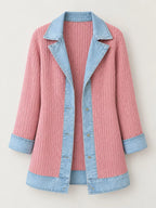 Contrast-Trim Ribbed Knit Cardigan, product view 40