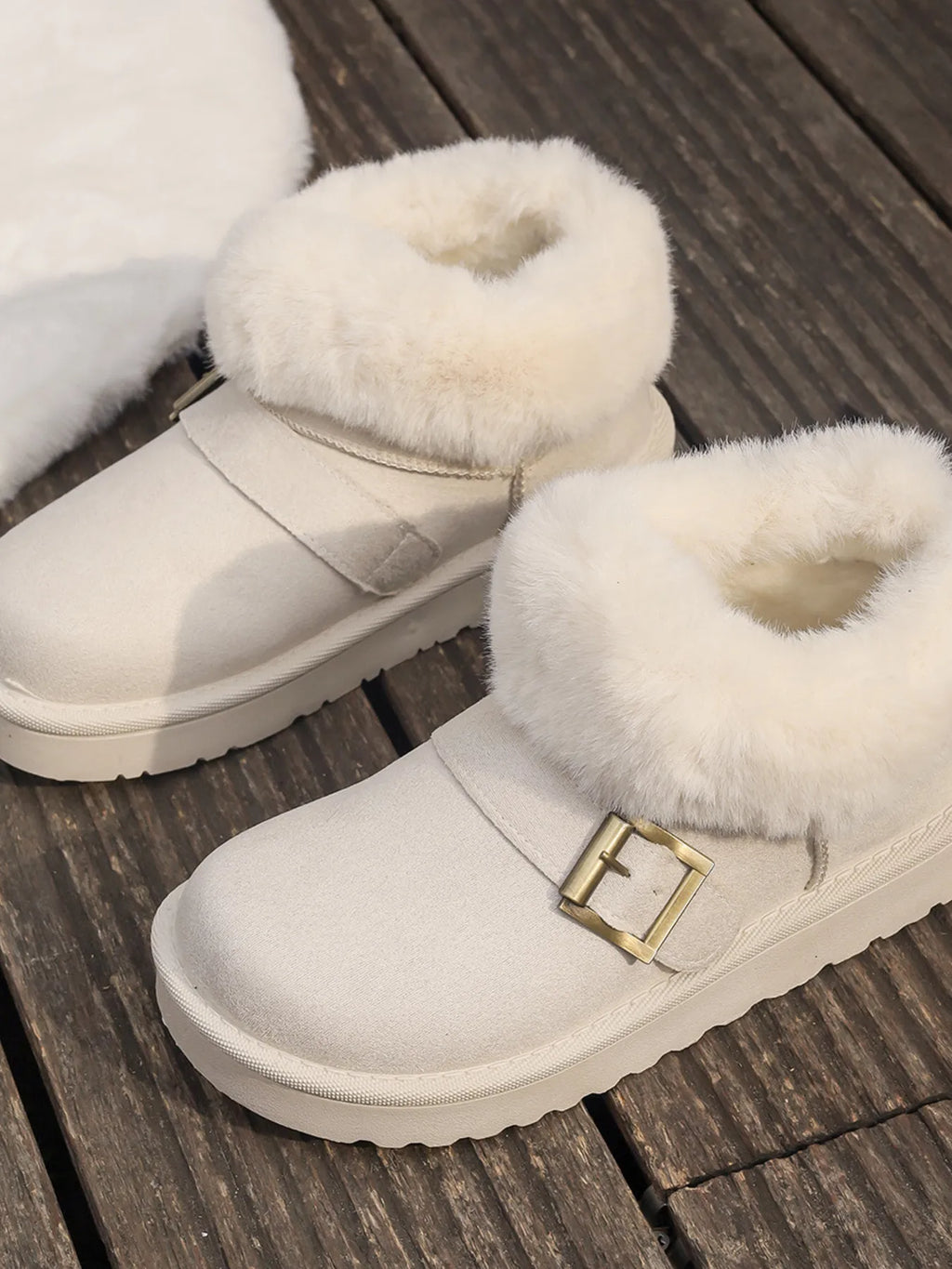 Faux-Fur Lined Buckle Ankle Boots, product view 3