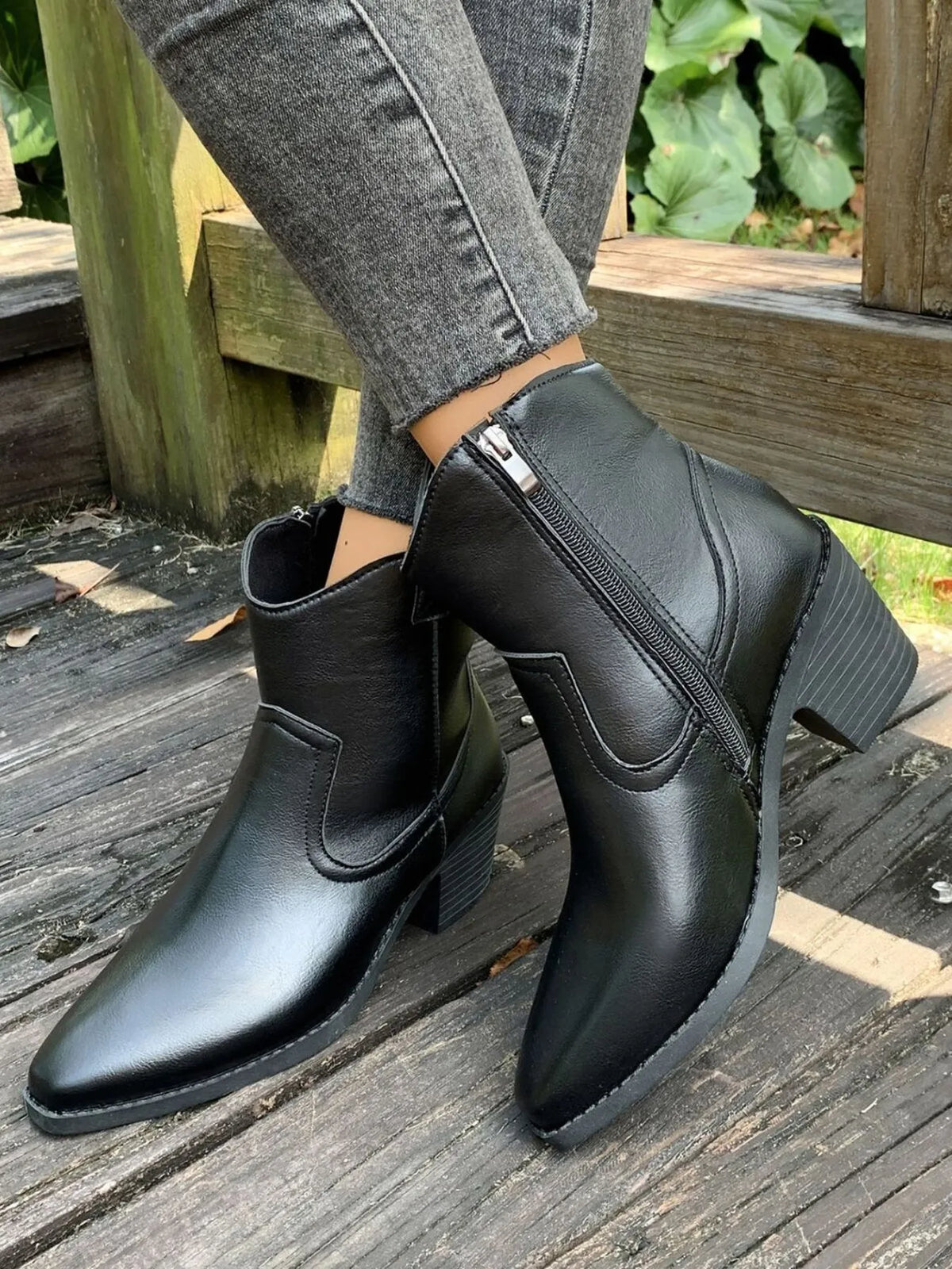 Pointed-Toe Western Ankle Boots