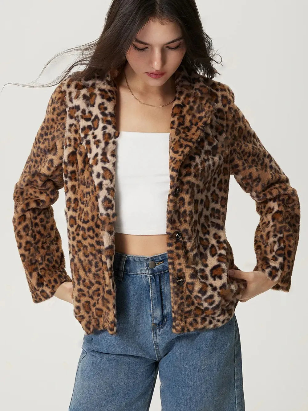 Leopard Fuzzy Collared Jacket, view 5