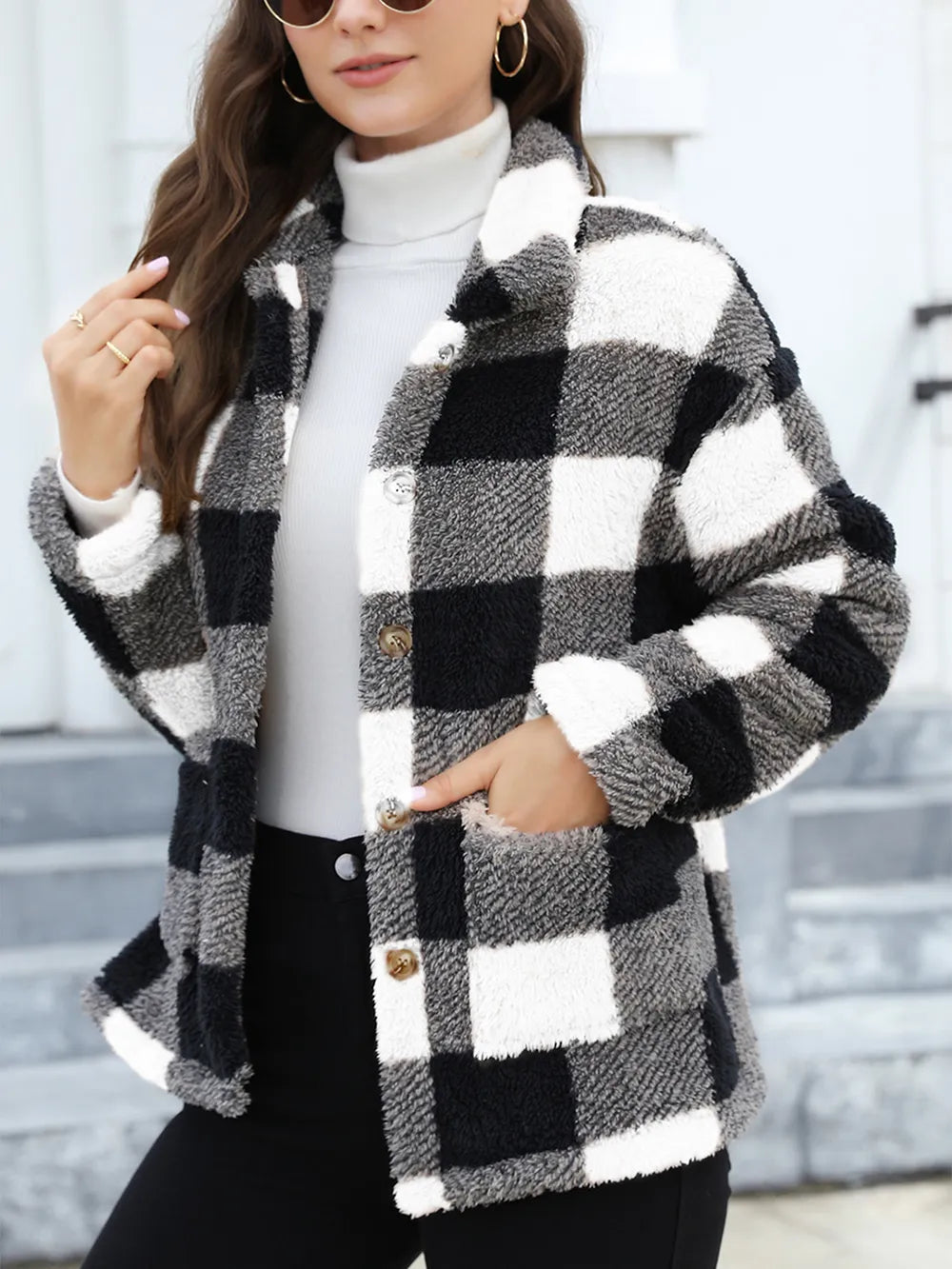 Drop-Shoulder Fuzzy Jacket, view 18