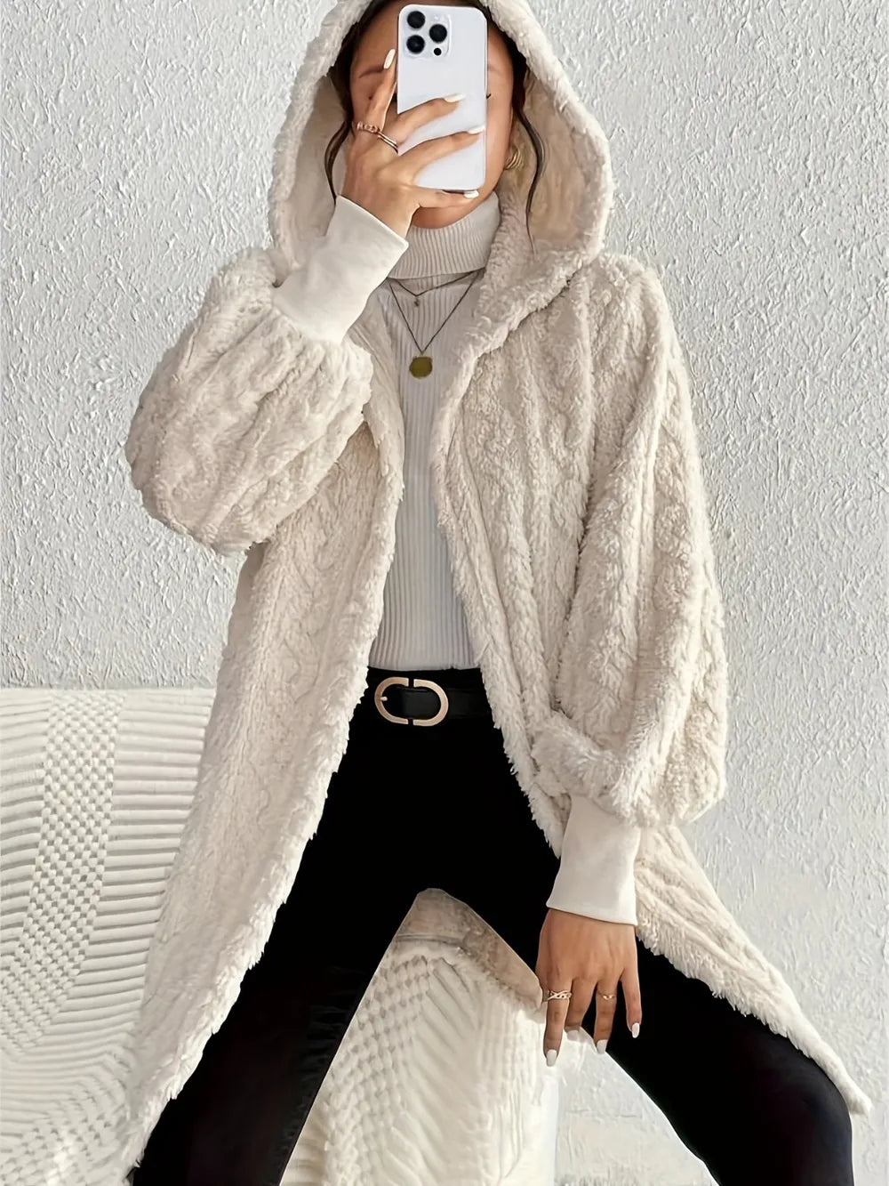 Open-Front Hooded Fuzzy Jacket, view 3
