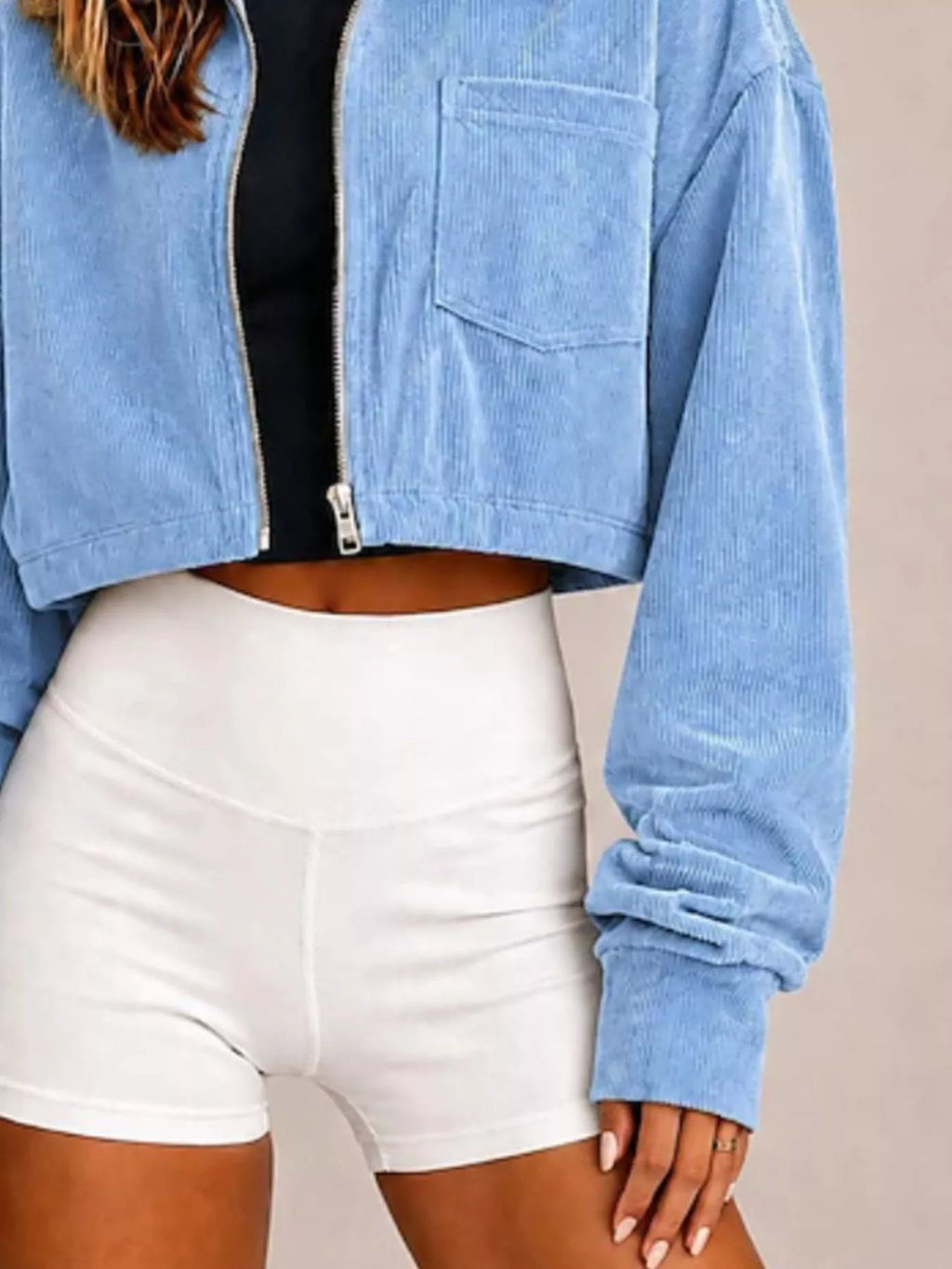 Cropped Corduroy Zip Jacket