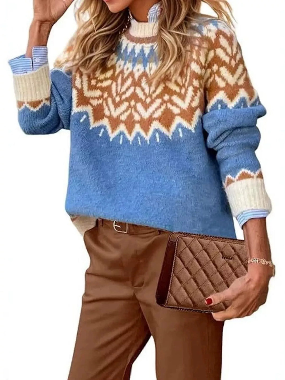 Fair Isle Crewneck Sweater in Blue