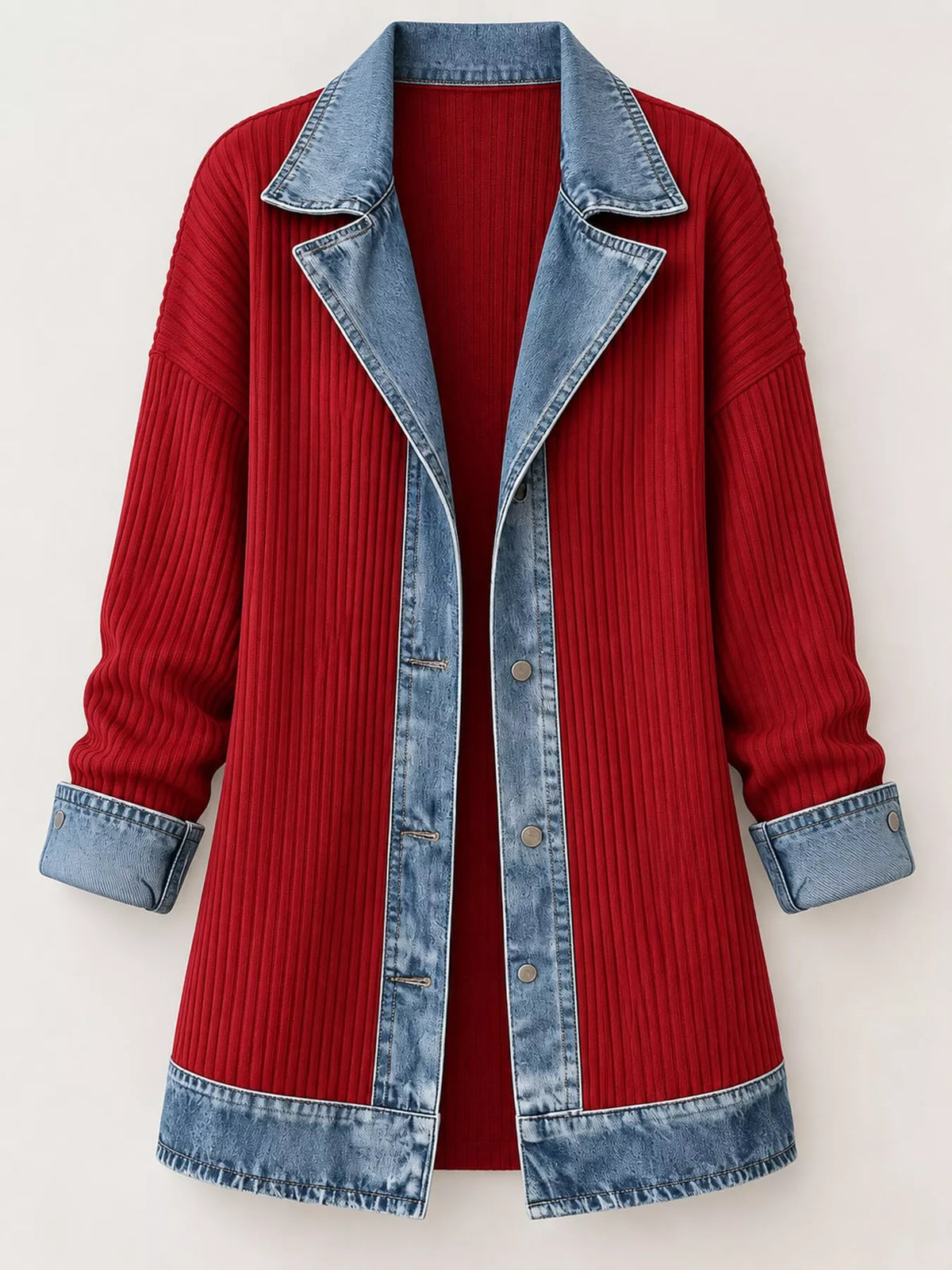 Contrast-Trim Ribbed Knit Cardigan, product view 21