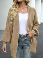 Open-Front Chunky Knit Cardigan in Light Khaki