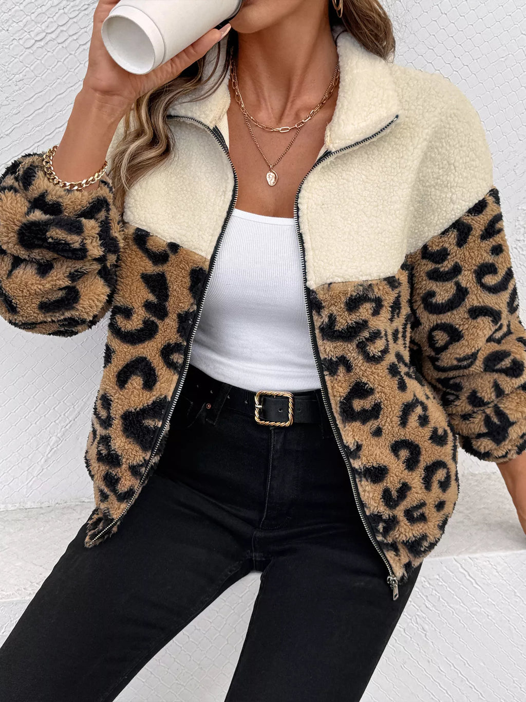 Leopard Fleece Zip Jacket, view 5