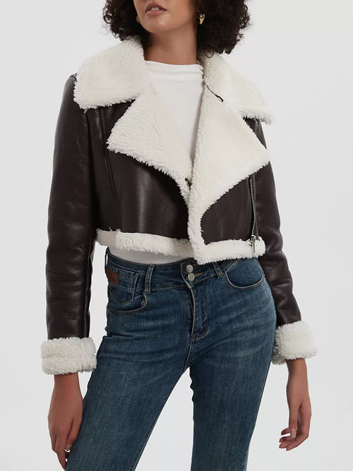Collared Plush Cropped Jacket, view 1