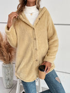 Hooded Fuzzy Button Jacket, view 4
