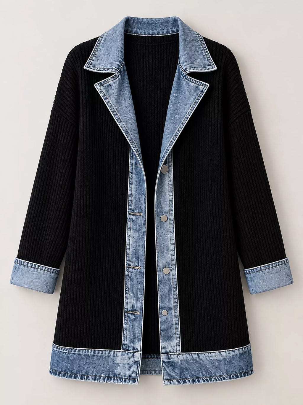 Contrast-Trim Ribbed Knit Cardigan, product view 4