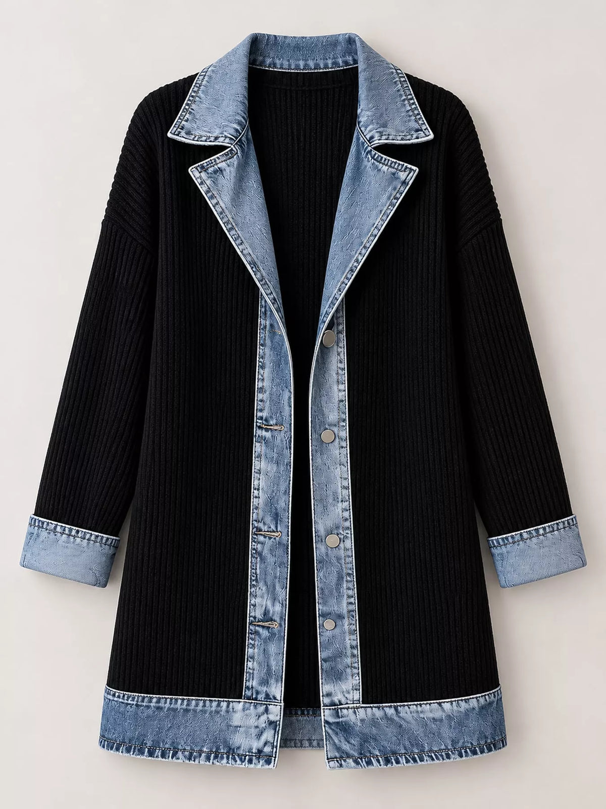 Contrast-Trim Ribbed Knit Cardigan, product view 4