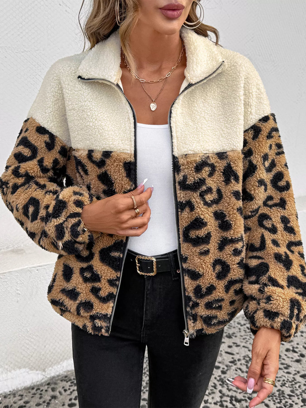 Leopard Fleece Zip Jacket, view 2