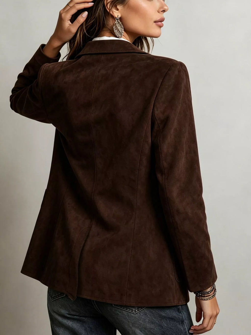 Faux Suede Single-Breasted Blazer
