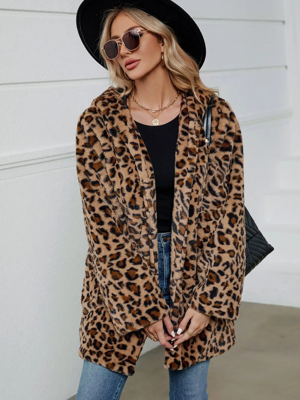 Longline Leopard Hooded Jacket, view 4