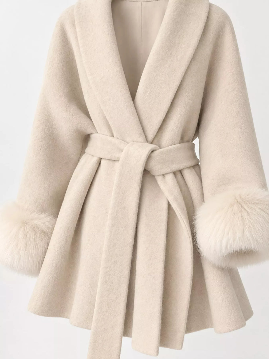 Faux-Fur Cuff Wrap Coat