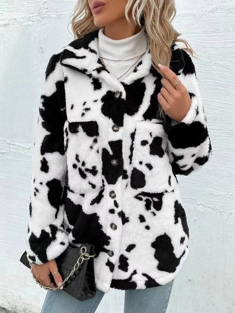 Cow-Print Fuzzy Jacket, view 2