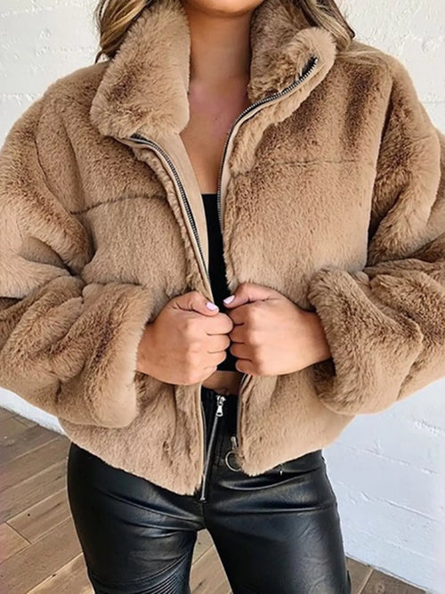 The Arden Full-Size Cropped Faux-Fur Jacket, view 1