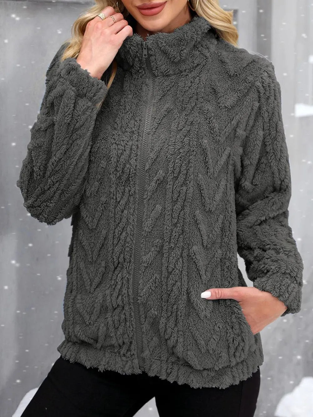 Fuzzy Pocket Zip Jacket, view 4