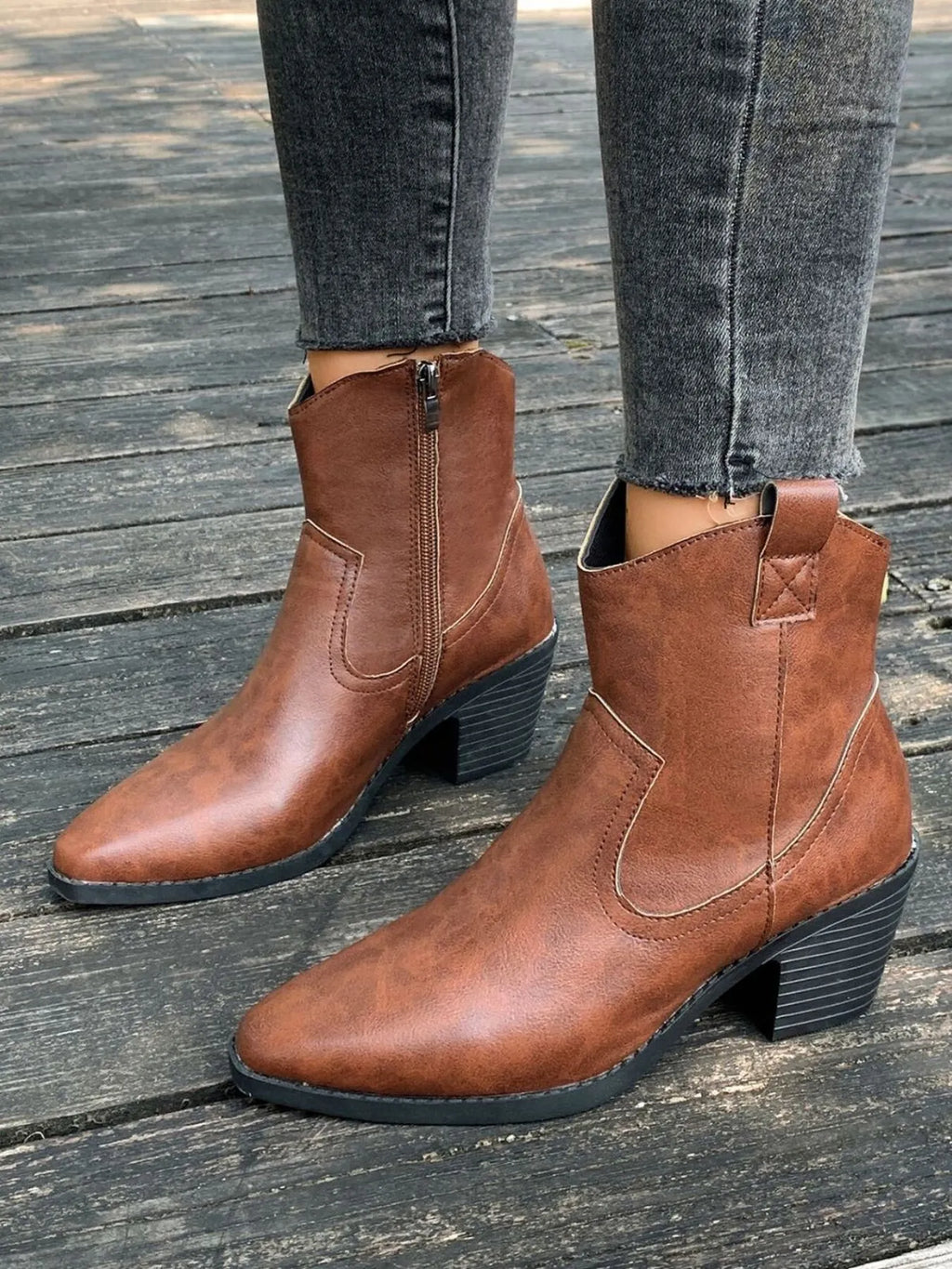 Pointed-Toe Western Ankle Boots