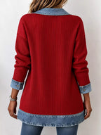 Contrast-Trim Ribbed Knit Cardigan, product view 20