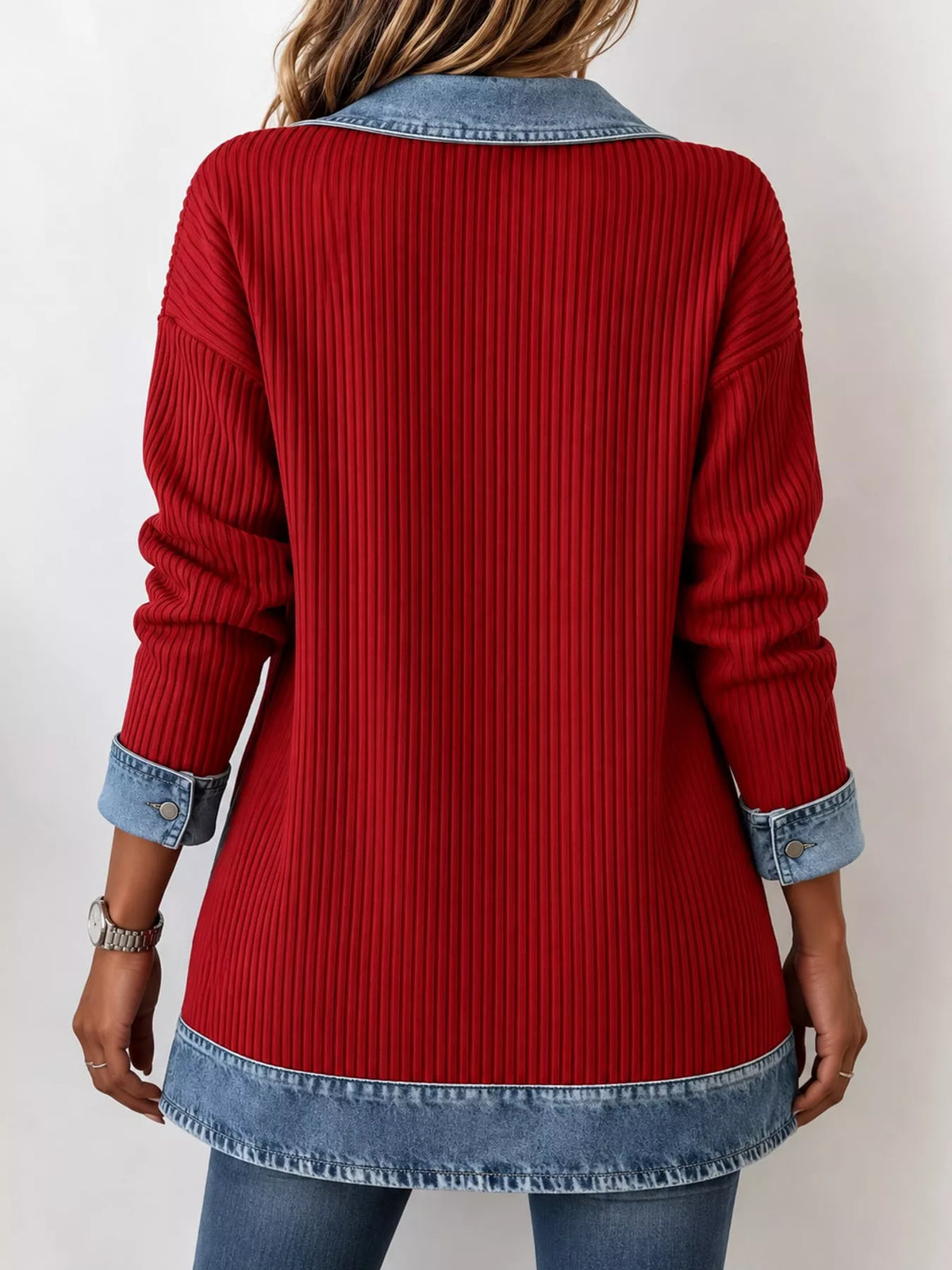 Contrast-Trim Ribbed Knit Cardigan, product view 20