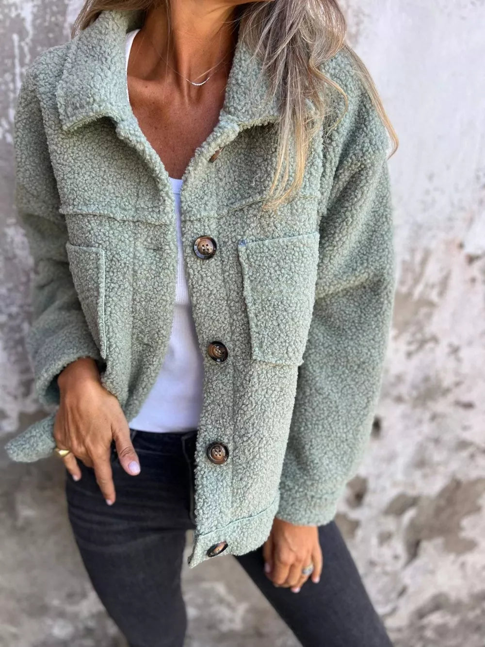 Full-Size Fuzzy Button Jacket, view 2