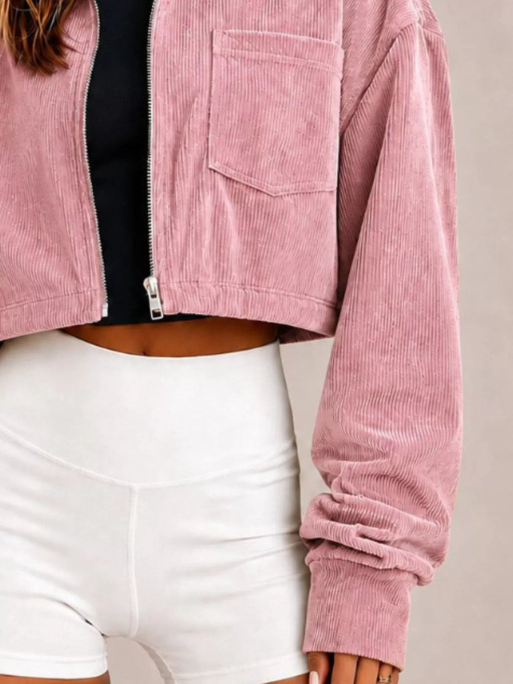 Cropped Corduroy Zip Jacket