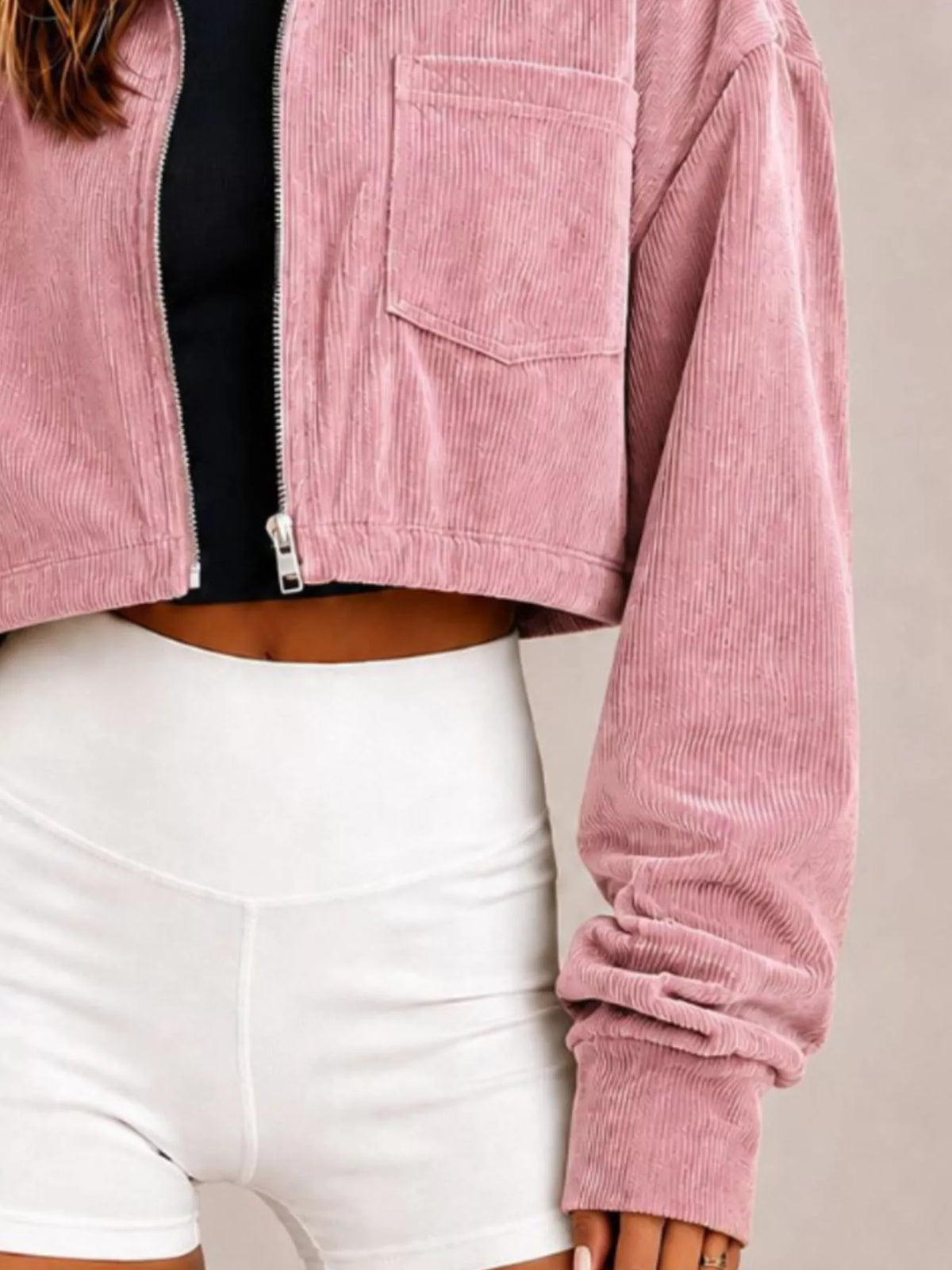 Cropped Corduroy Zip Jacket