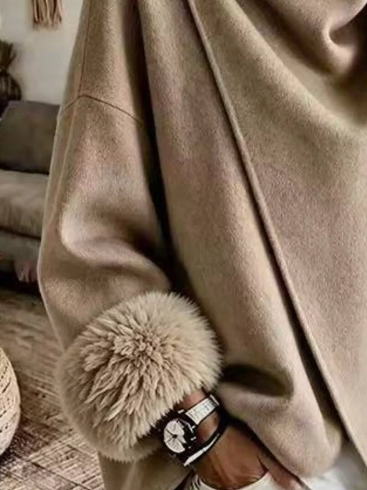 Asymmetric Faux-Fur Cuff Jacket