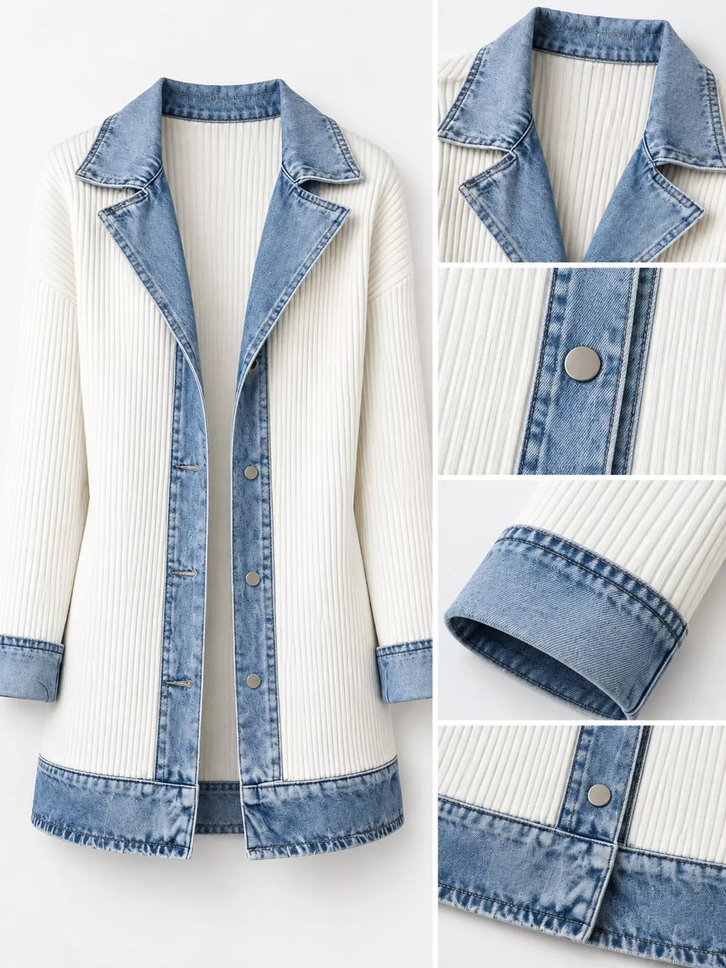 Contrast-Trim Ribbed Knit Cardigan, product view 17
