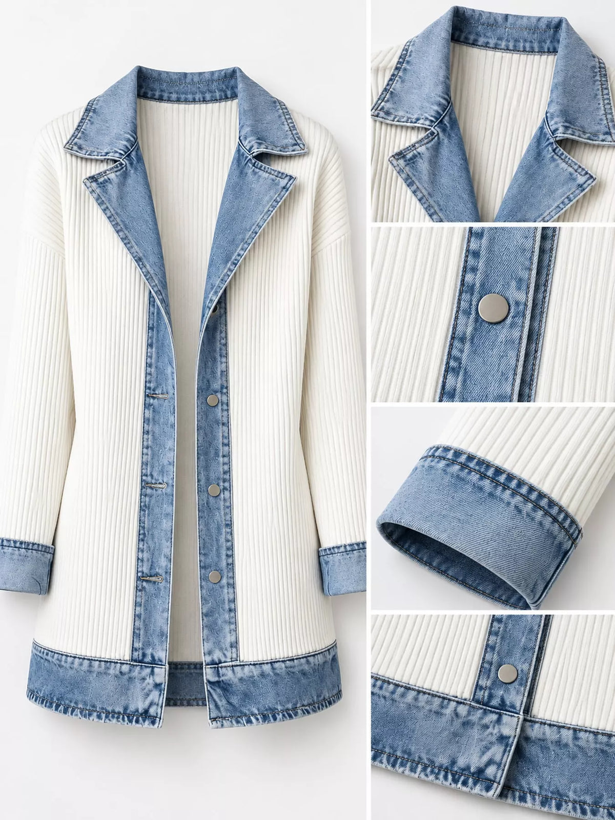 Contrast-Trim Ribbed Knit Cardigan, product view 17