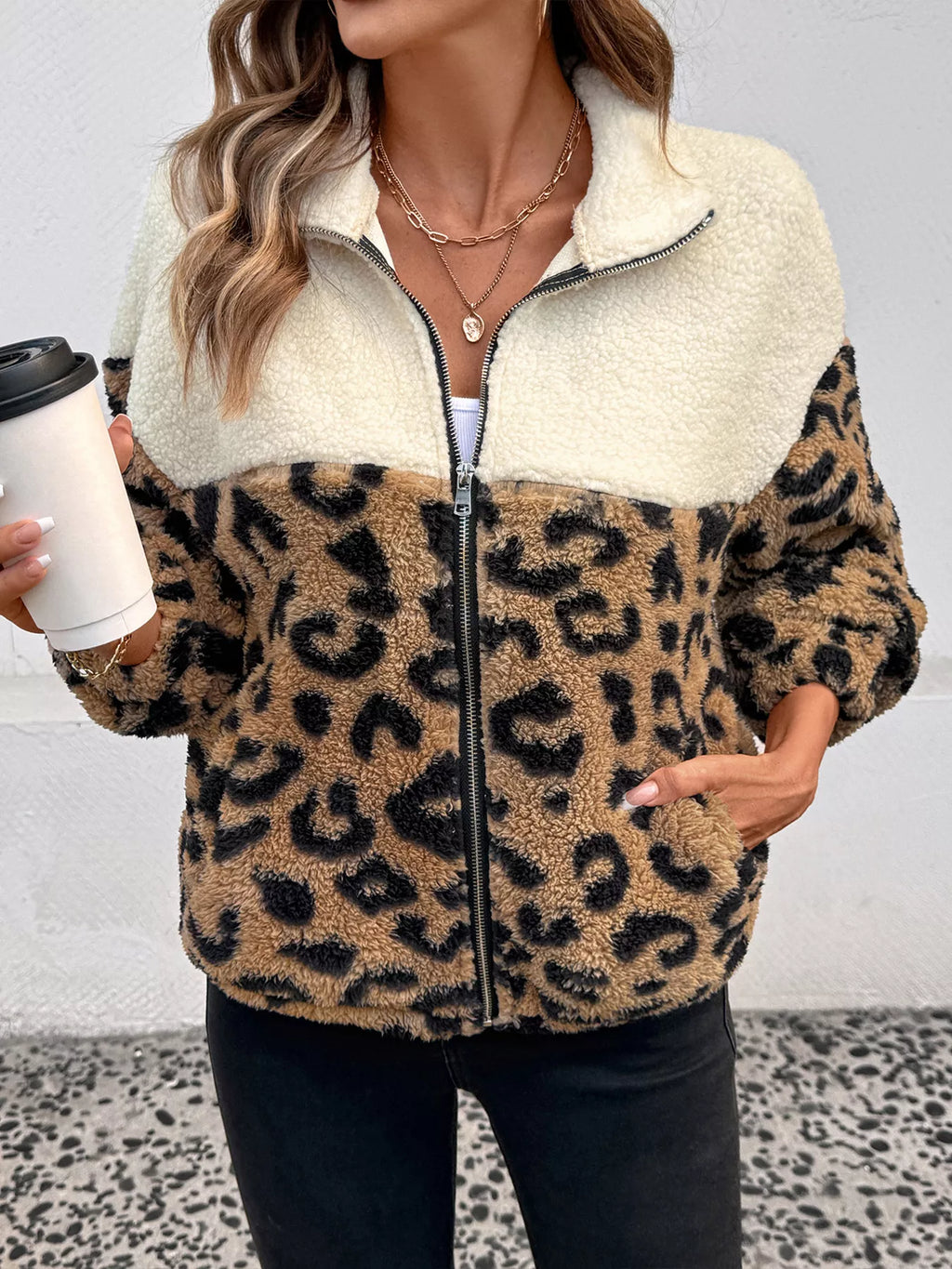 Leopard Fleece Zip Jacket, view 4