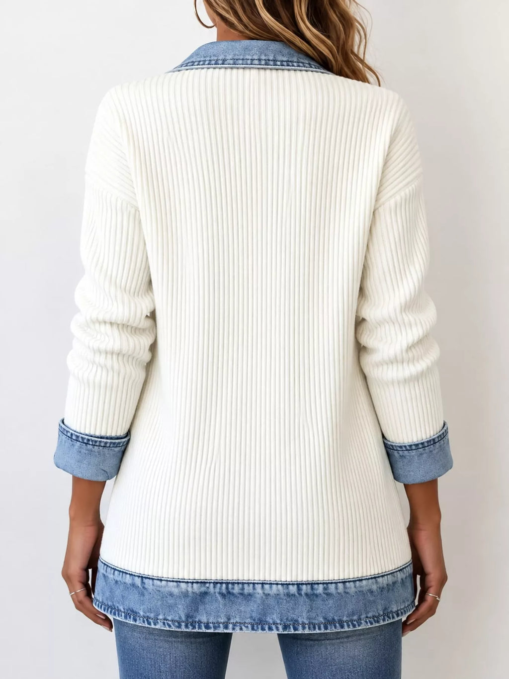 Contrast-Trim Ribbed Knit Cardigan, product view 15