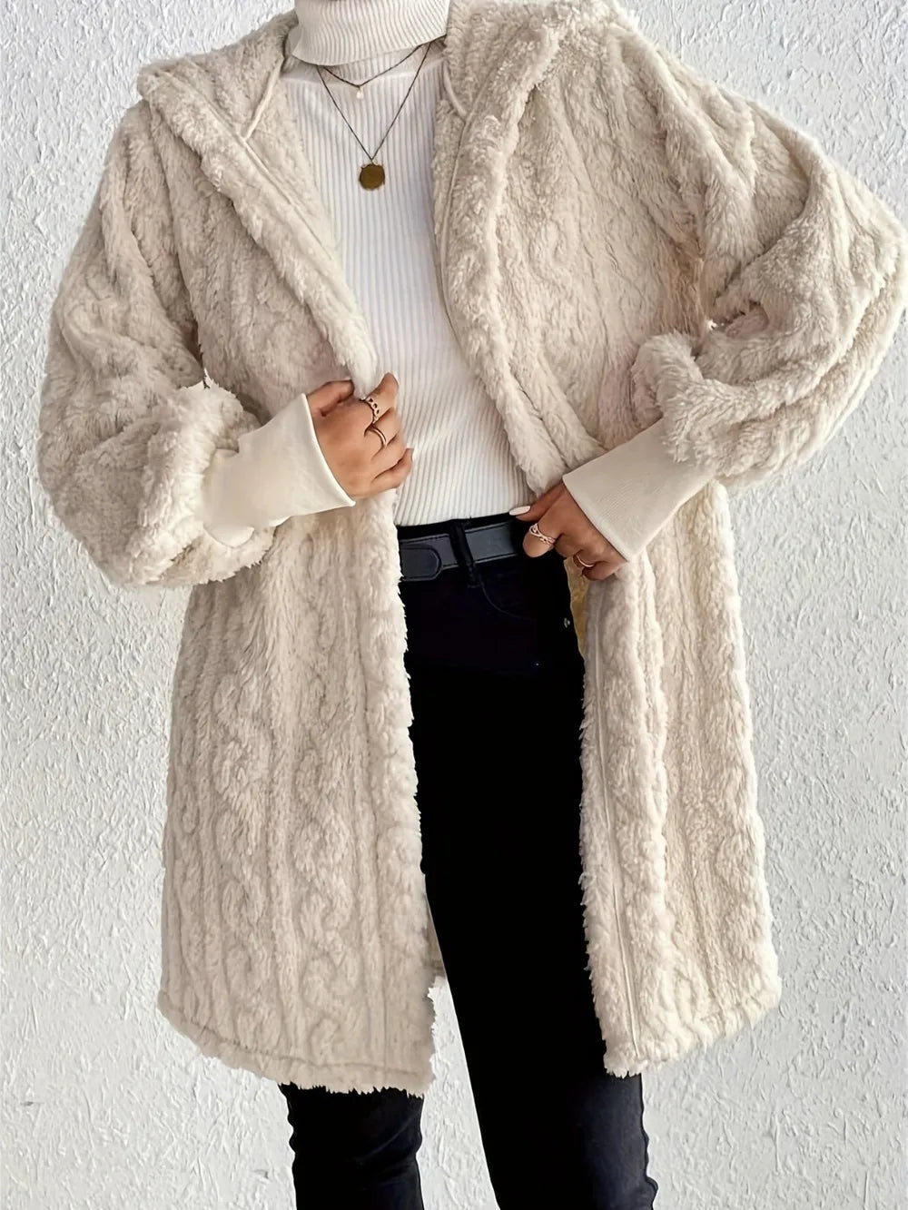 Open-Front Hooded Fuzzy Jacket, view 5