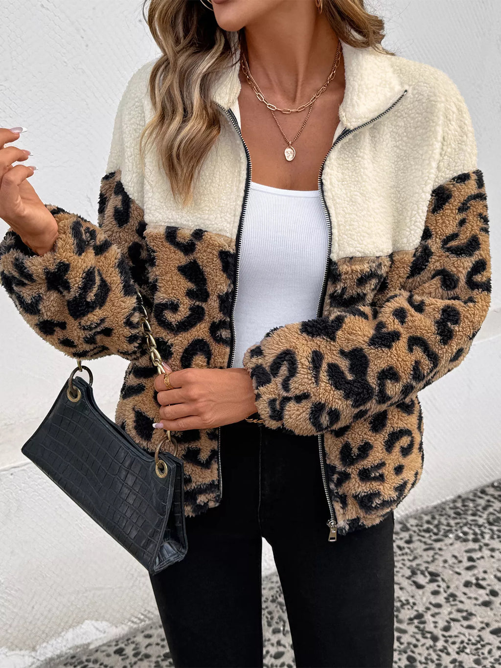 Leopard Fleece Zip Jacket, view 1