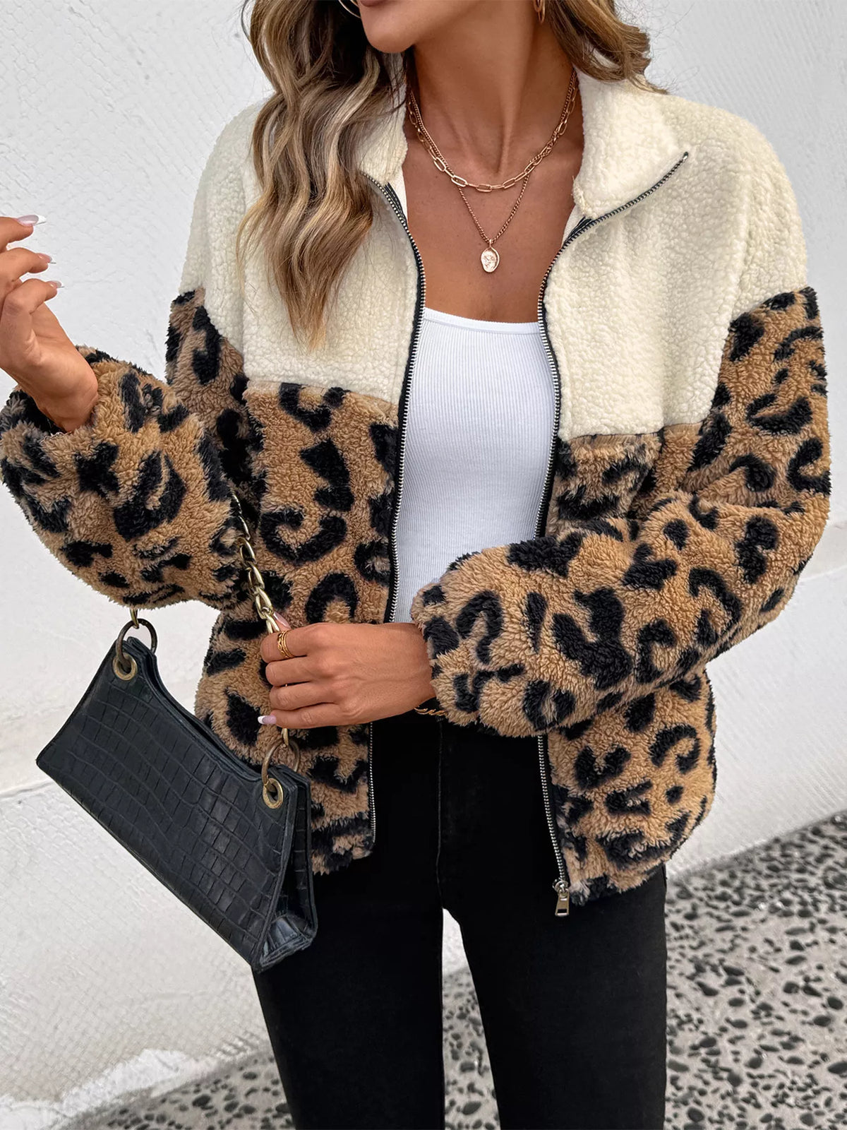 Leopard Fleece Zip Jacket, view 1