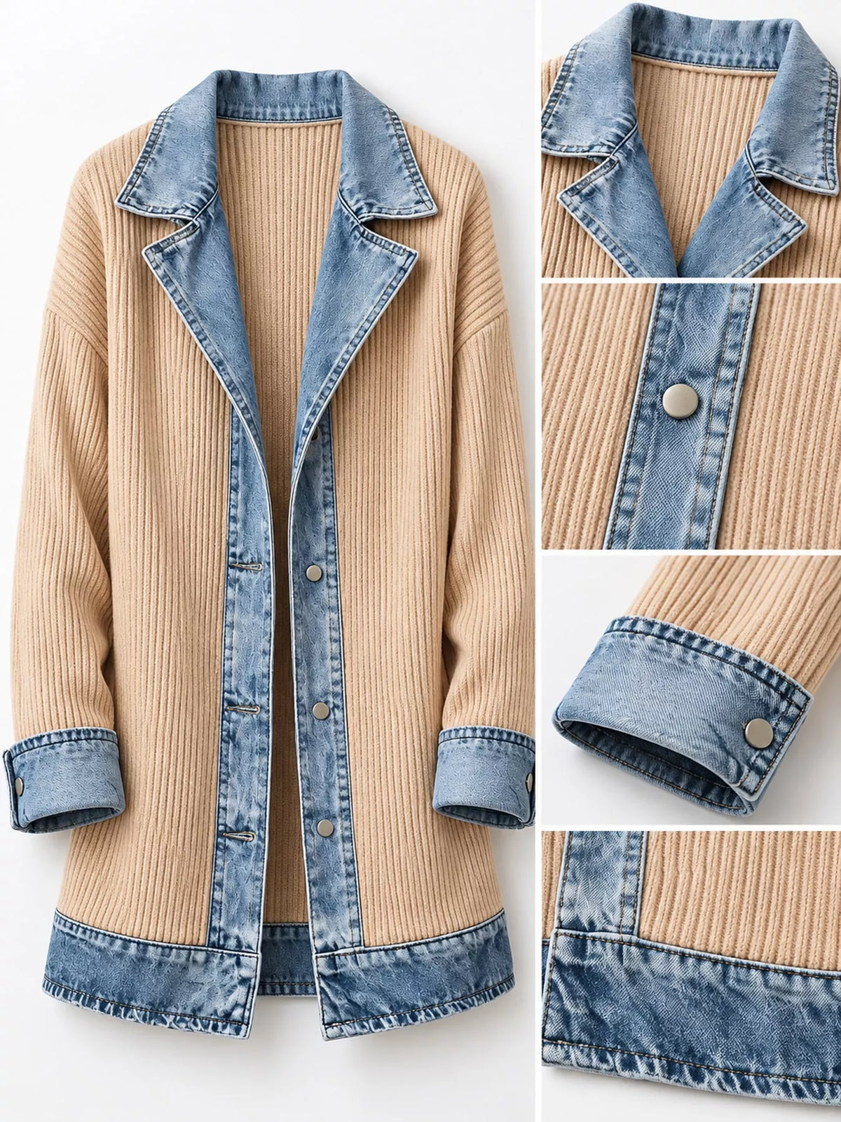 Contrast-Trim Ribbed Knit Cardigan, product view 36