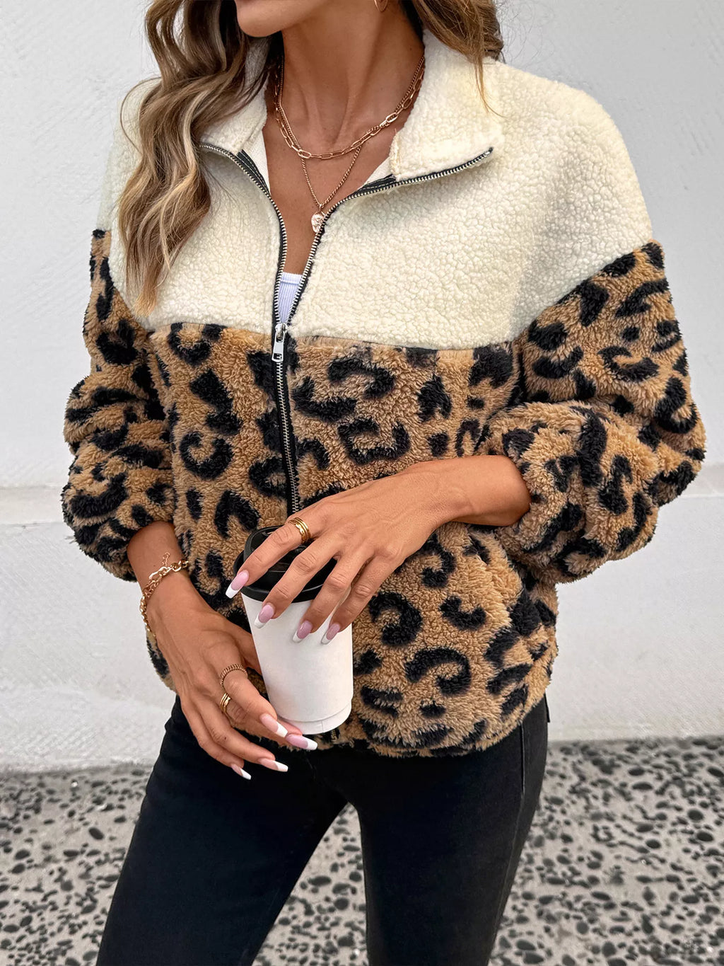 Leopard Fleece Zip Jacket, view 3