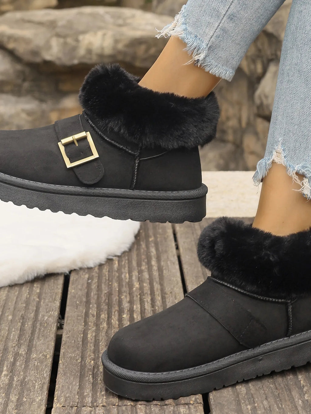 Faux-Fur Lined Buckle Ankle Boots, product view 6