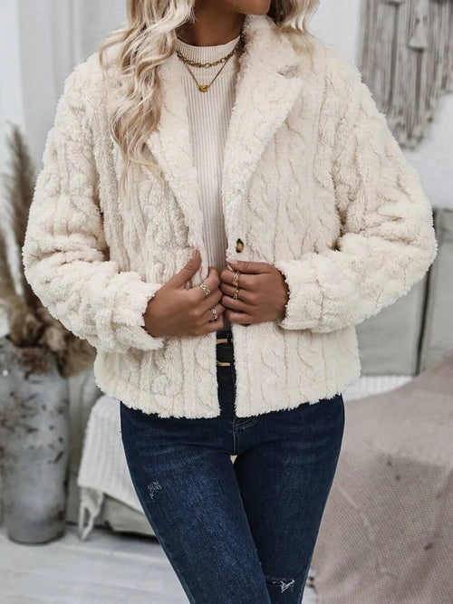 Collared Fuzzy Button Jacket, view 2