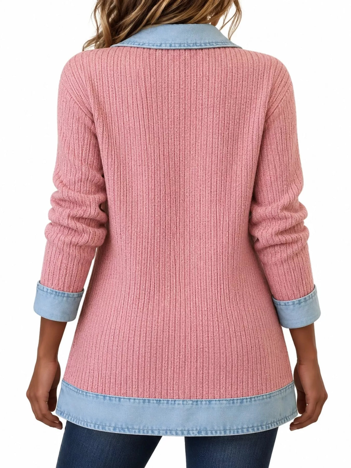 Contrast-Trim Ribbed Knit Cardigan, product view 39
