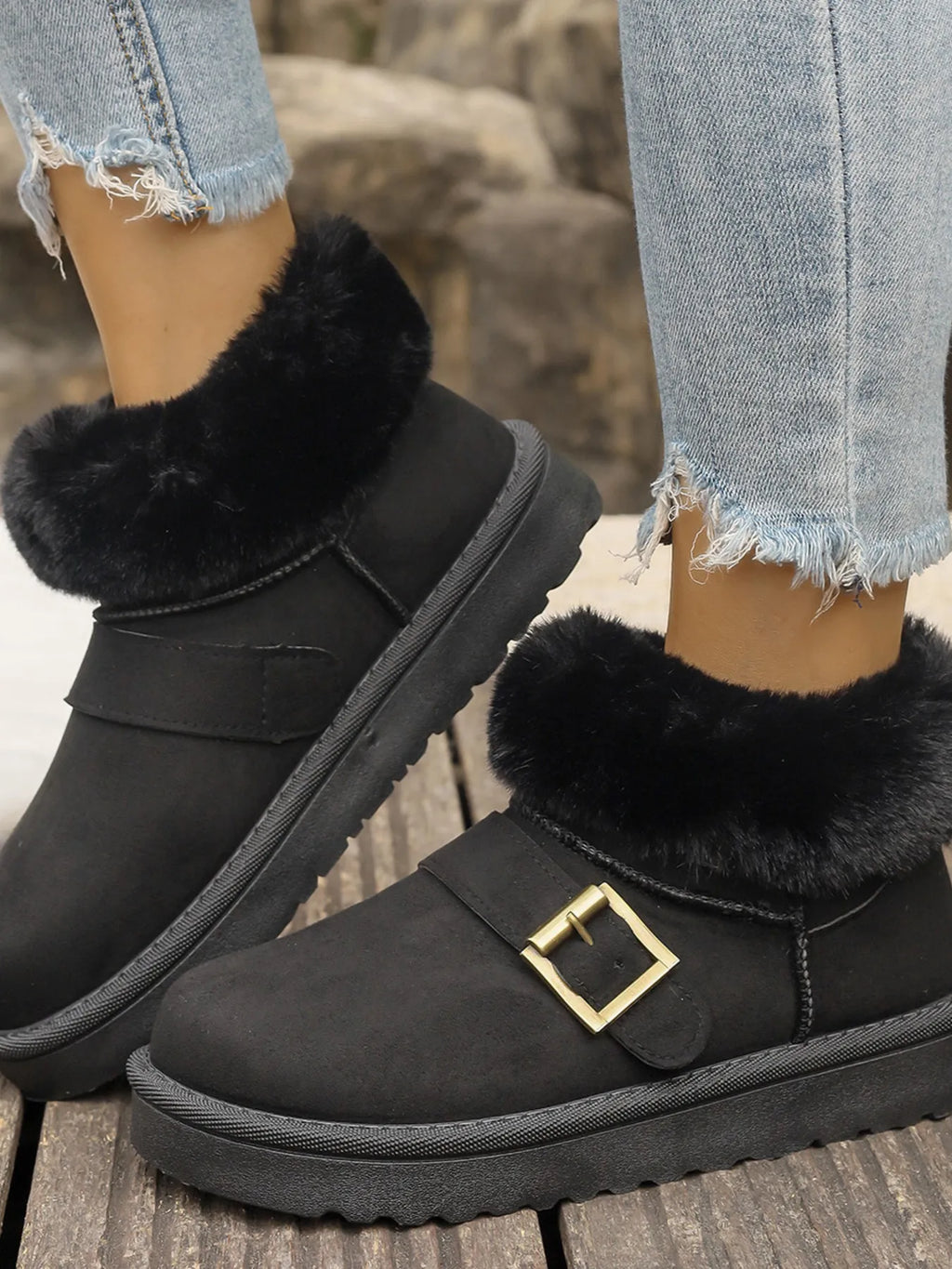 Faux-Fur Lined Buckle Ankle Boots, product view 4
