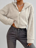 Hooded Fuzzy Zip Jacket, view 2