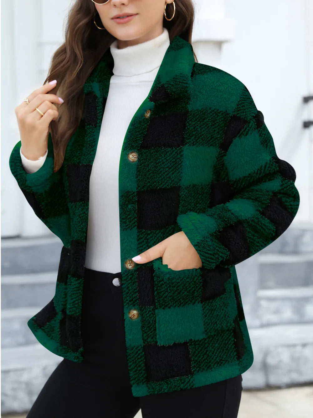 Drop-Shoulder Fuzzy Jacket, view 9