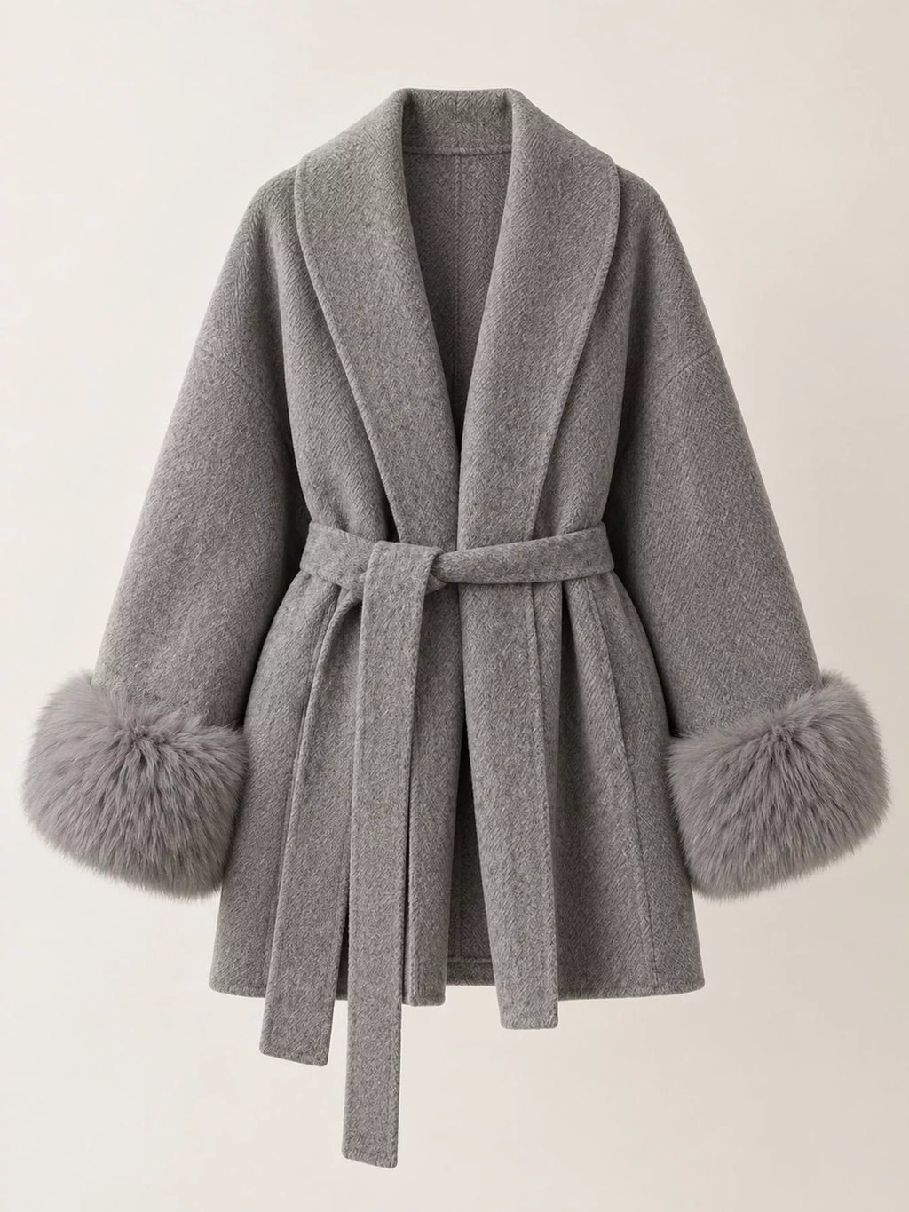 Faux-Fur Cuff Wrap Coat