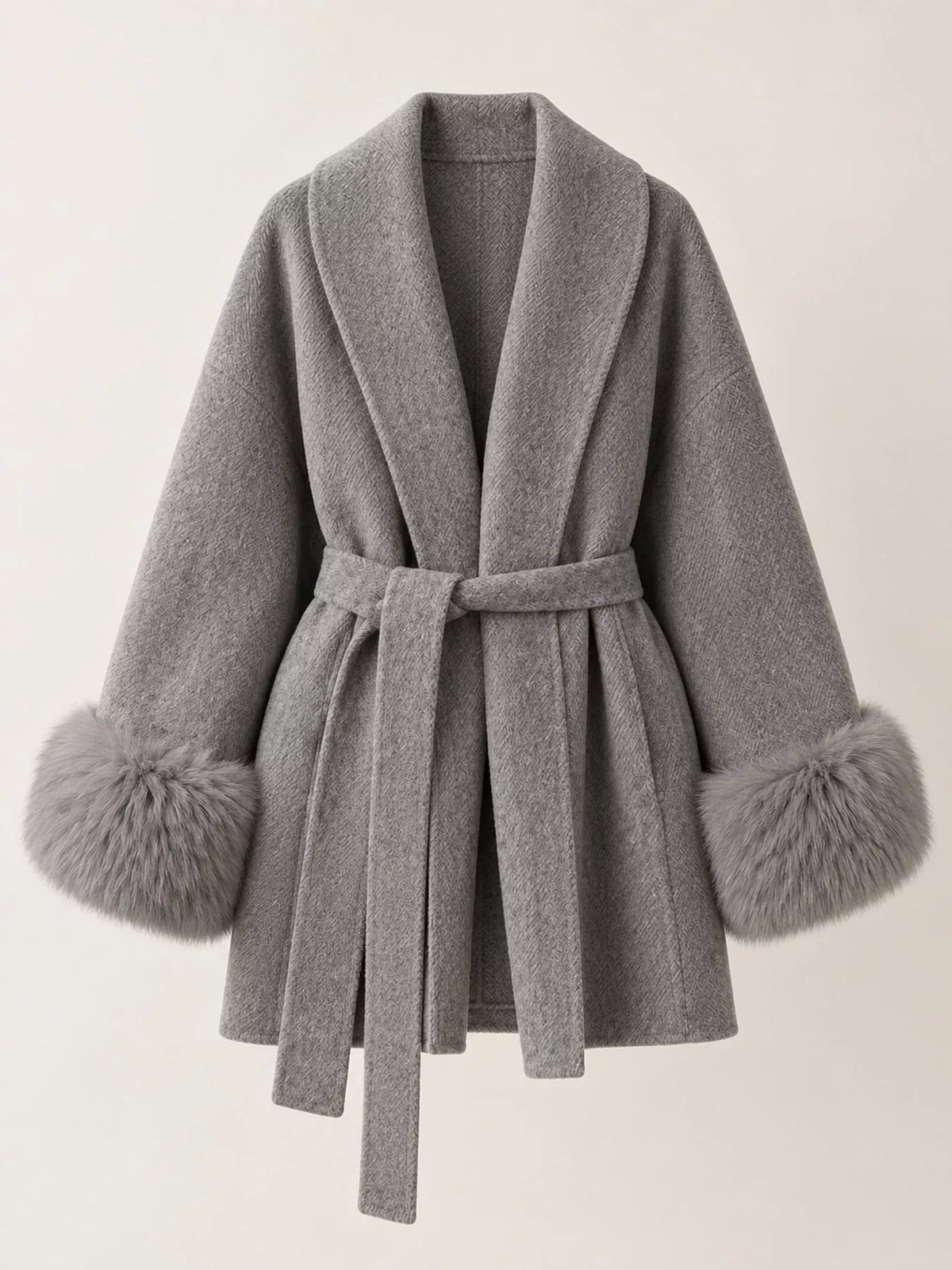 Faux-Fur Cuff Wrap Coat